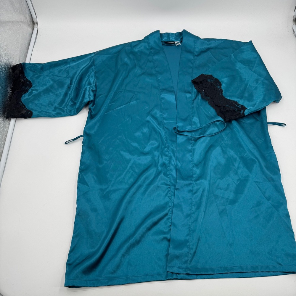Frederick's of Hollywood Robe Kimono Lace Trim Teal Blue Lingerie Medium